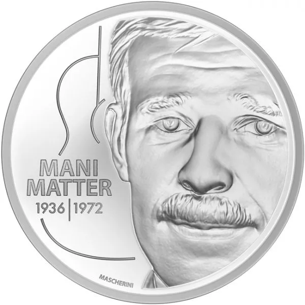 Mani Matter - švýcarský umělec, stříbrná mince