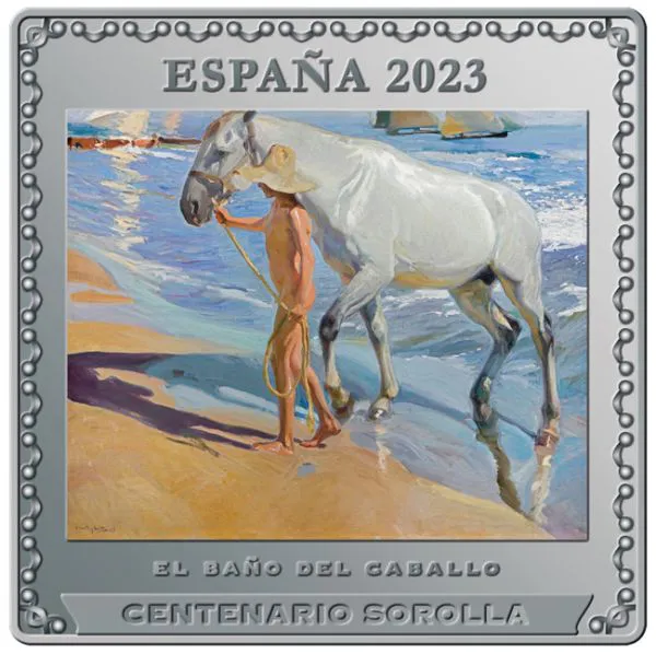Obraz od Joaquina Sorolla - Koupání koně, stříbro