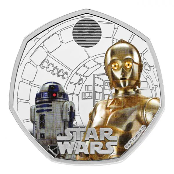 Star Wars:R2-D2 a C3PO, stříbrná mince kolorovaná