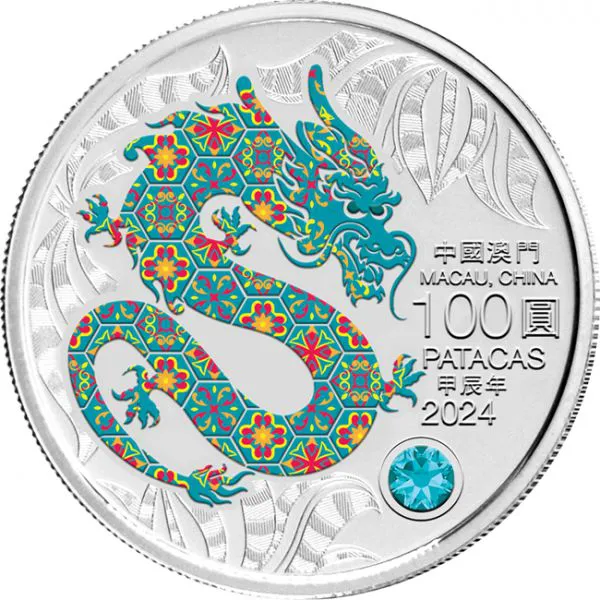 Čínský lunární drak 2024 v barvě, 5 oz stříbra 