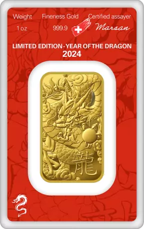 Zlatý slitek Argor Heraeus 1 oz - Rok draka 2024
