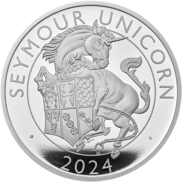 Stříbrná mince Tudorovská zvířata - Seymour Unicorn 2024, 1 oz