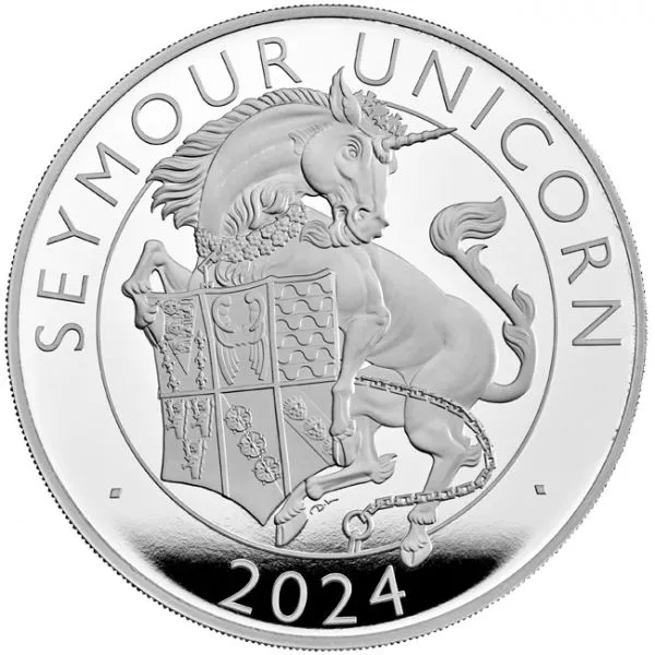 Stříbrná mince Tudorovská zvířata - Seymour Unicorn 2024, 5 oz 