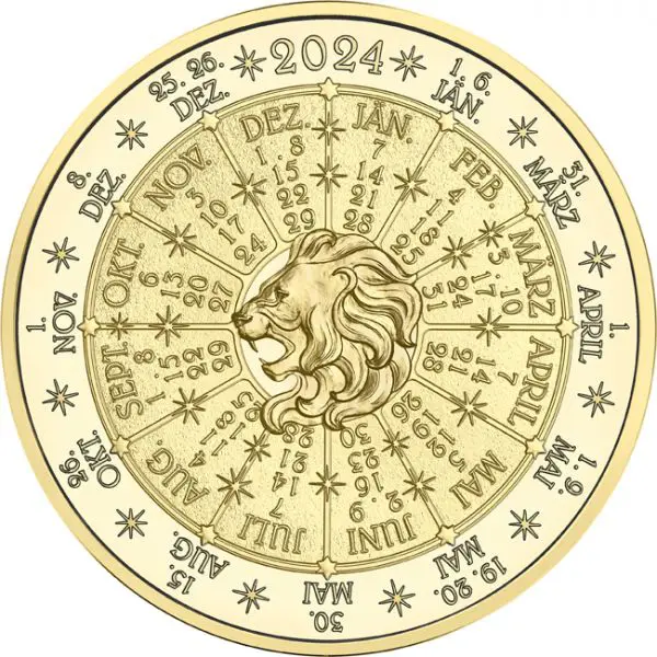 Kalendářní medaile 2024 - Rok Slunce; stříbro, pozlaceno