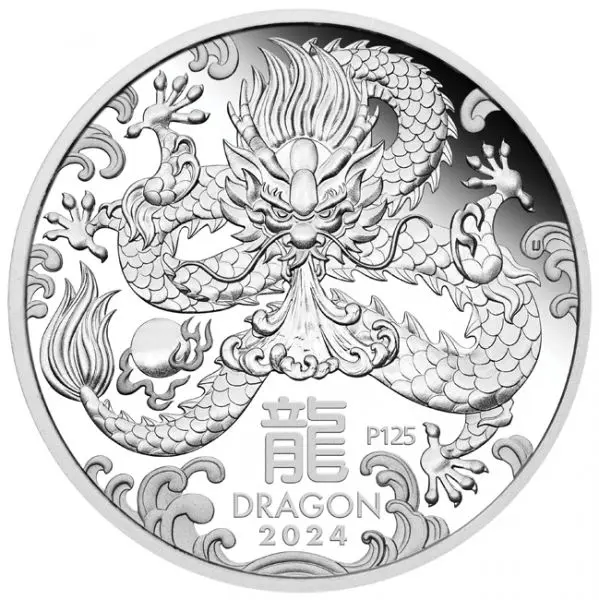 Stříbrná mince Lunární série III - Rok Draka 2024 v etuji, 1 oz
