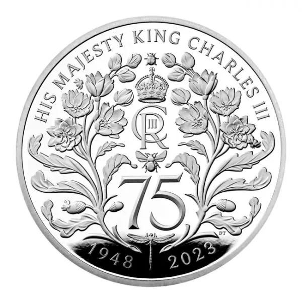 75. výročí narození krále Charlese III. - rok 2023, stříbrná mince v etuji