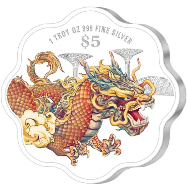 Lunární drak - Singapur,  1 oz stříbrná mince v etuji