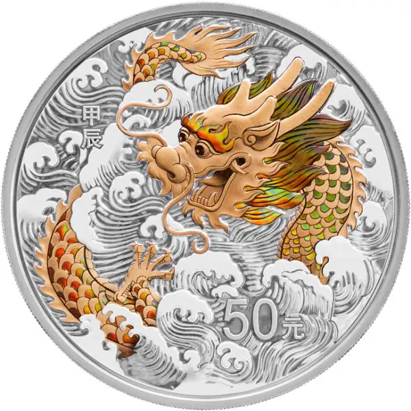 Žlutý Lunární drak - stříbro 5 oz