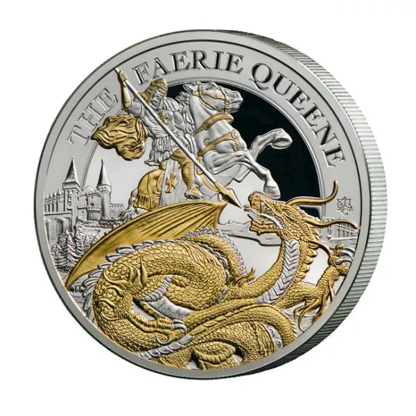 The Faerie Queene: Červený kříž a drak 2024, 2 oz stříbra - pozlaceno