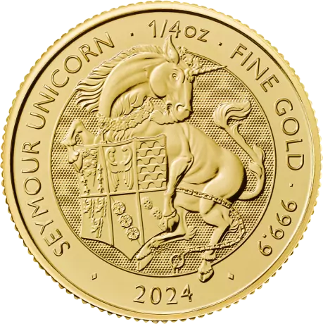 Zlatá mince Tudorovská zvířata - Seymour Unicorn 2024, 1/4 oz