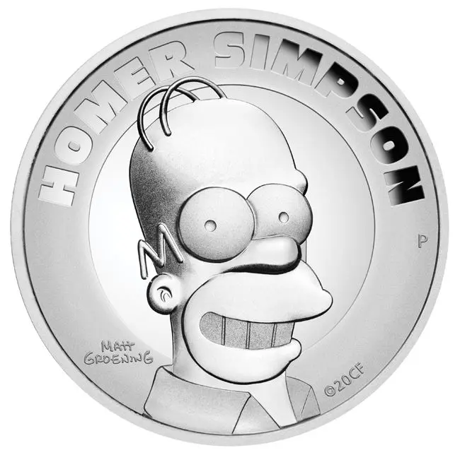 Homer Simpson 2020, stříbrná mince v etuji, Perth Mint