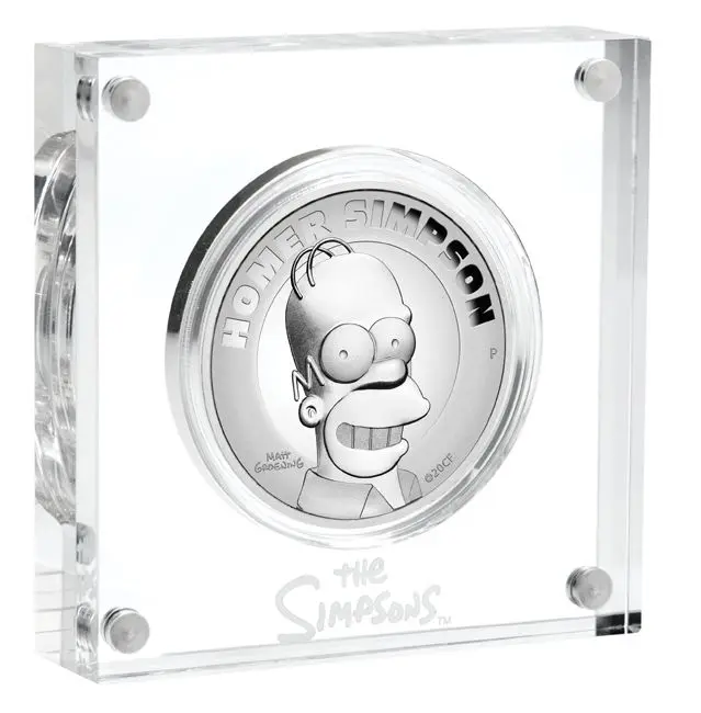 Homer Simpson 2020, stříbrná mince v etuji, Perth Mint