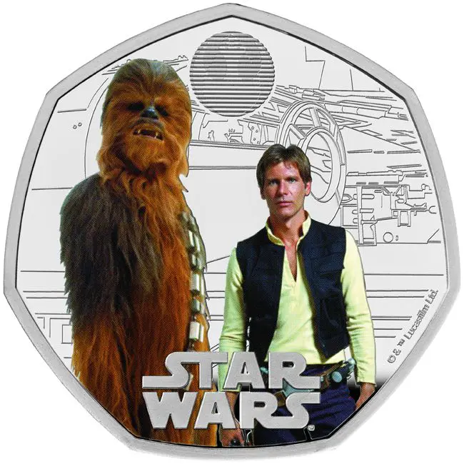 Stříbrná mince Han Solo a Žvejkal - barevná