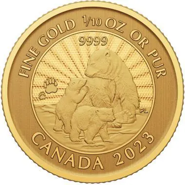 Majestátní lední medvěd 2023, zlatá mince 1/10 oz