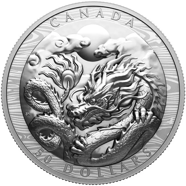Lunární drak 2024 v etuji - Kanadská královská mincovna, 100 g stříbra