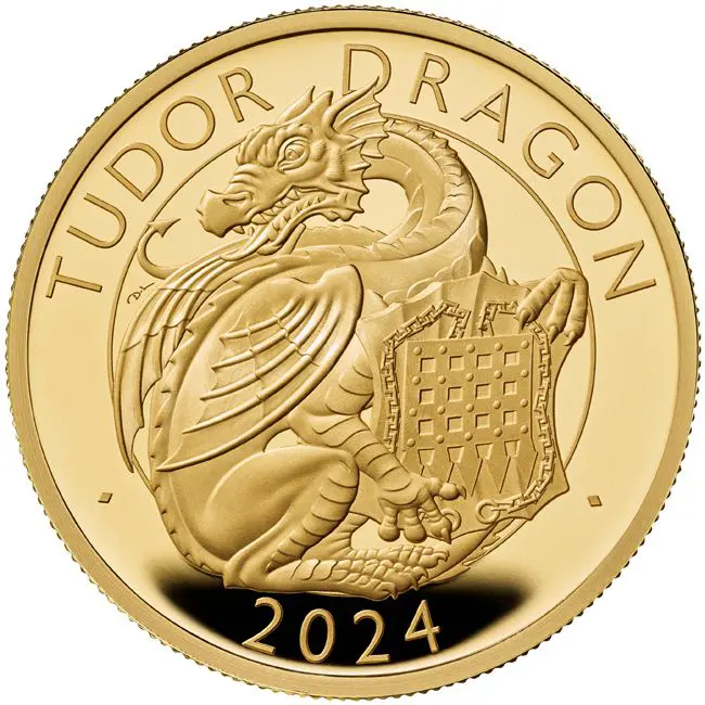 Tudorovský drak 2024, 1 oz oz zlata v etuji