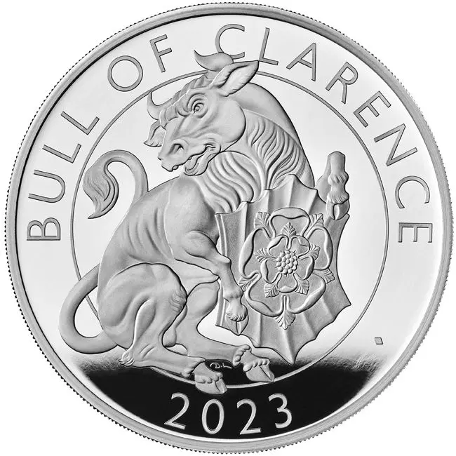 Stříbrná mince Tudorovská zvířata - The Bull of Clarence 2023, 5 oz