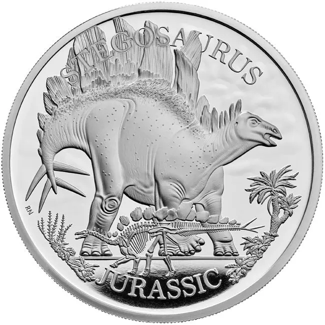 Stegosaurus, 1 oz stříbra v etuji