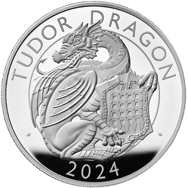 Tudorovský drak 2024, 10 oz stříbra v etuji