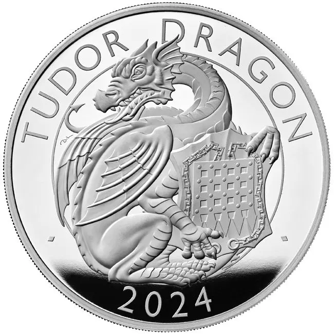 Tudorovský drak 2024, 5 oz stříbra v etuji