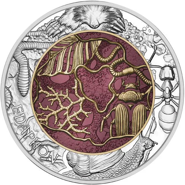Edaphon - půdní živočichové ze série Niob, stříbrno-niobová mince