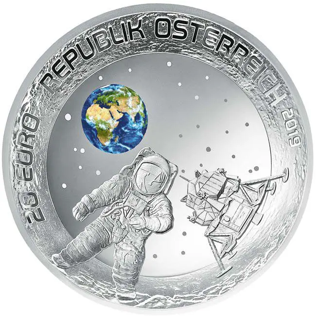 Stříbrná mince 50. výročí přistání na Měsíci 2019