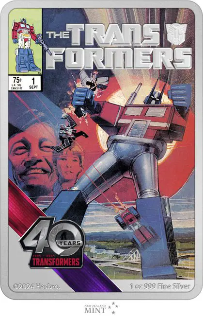 40. výročí Transformers, obdélníková stříbrná mince, 1 oz