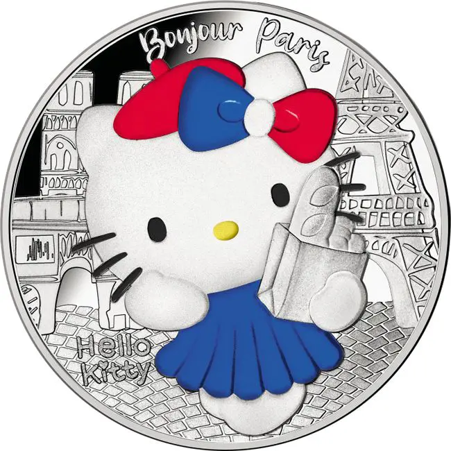 Hello Kitty modrá, Pařížská mincovna 2024, 22 g stříbra