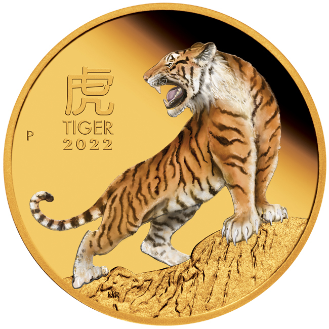 Lunární rok Tygra - kolorovaná mince 2022, 1 oz