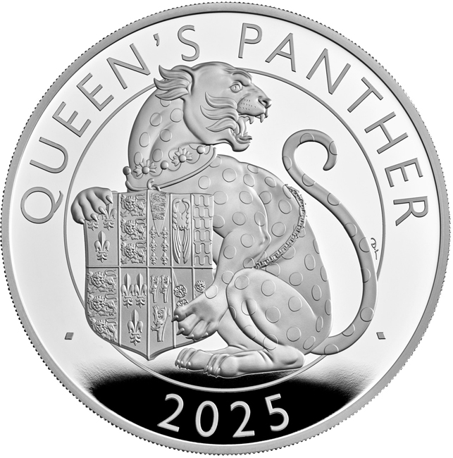 Stříbrná mince Tudorovská zvířata - Panter 2025, 5 oz v etuji