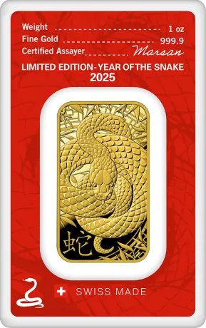 Zlatý slitek Argor Heraeus - Rok hada 2025, 1 oz