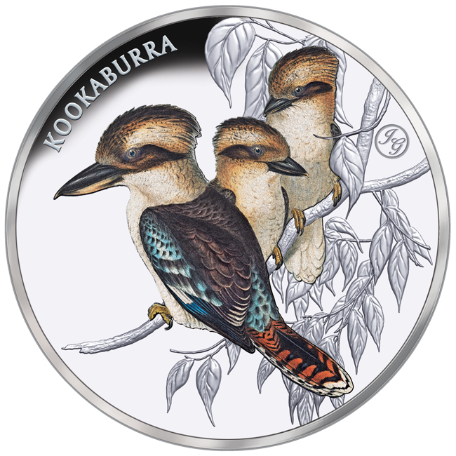 Kookaburra 2025, 1 oz stříbrná mince v barvě, v etuji