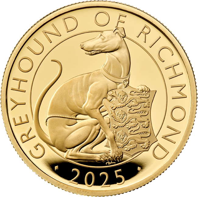 Tudorovská zvířata - Greyhound of Richmond 2025, 1 oz zlata v etuji