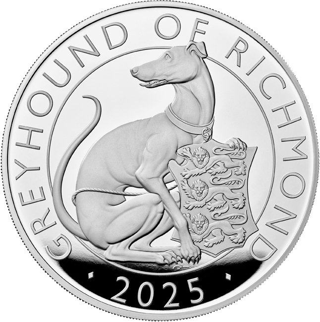 Tudorovská zvířata - Greyhound of Richmond 2025, 5 oz stříbra v etuji