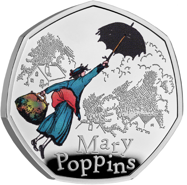 Mary Poppins, stříbrná mince v barvě, 1/4 oz
