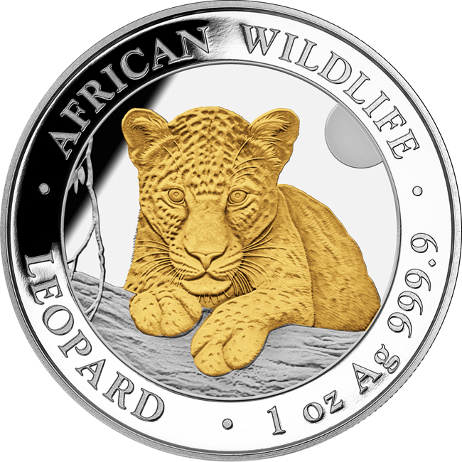 Leopard 2025, 1 oz stříbra v kapsli, pozlaceno