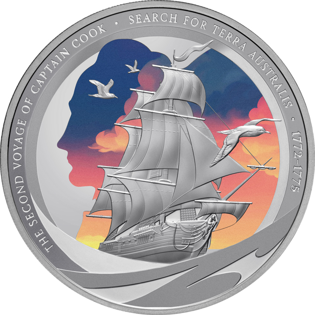 Kapitán Cook - druhá výprava, 1 oz stříbra v etuji