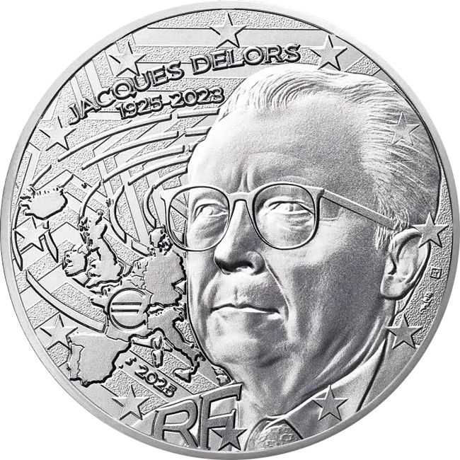 Jacques Delors 2025 - francouzský politik, stříbrná mince v blistru