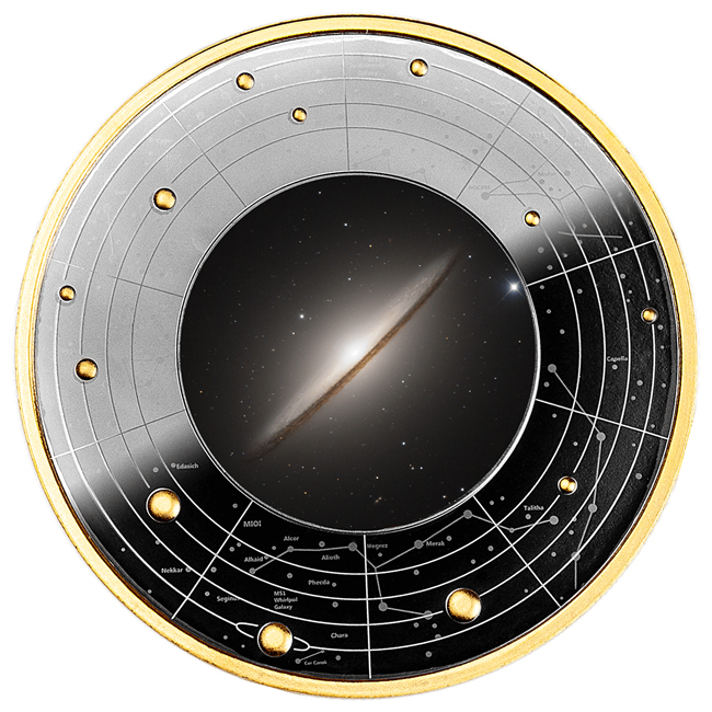 Galaxie Sombrero v souhvězdí Panny 2024, stříbrná mince