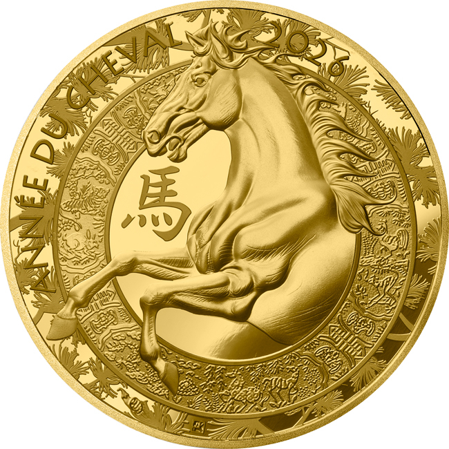Lunární kůň 2026, Monnaie de Paris, zlatá mince v etuji, 1/4 oz 