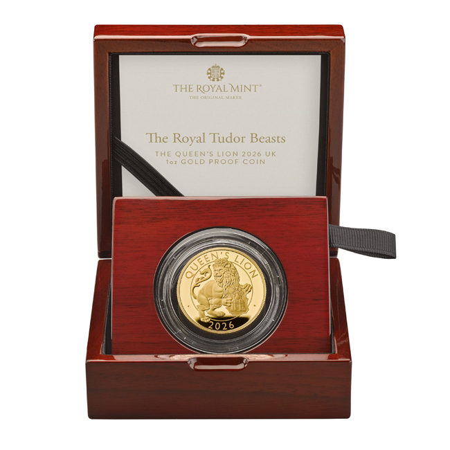 Tudororovská zvířata - Lev 2026, 1 oz zlata v etuji