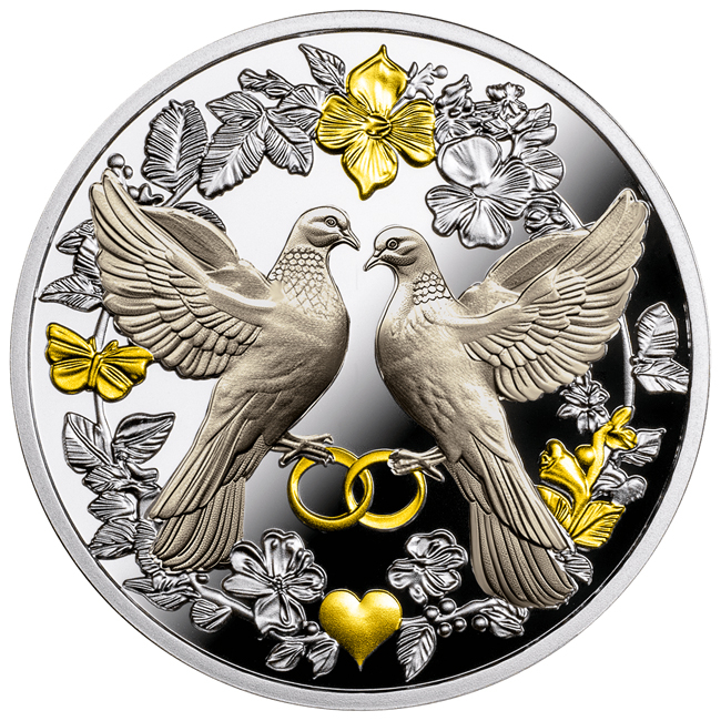 Svatební holubičky 2025, 17 g stříbra v etuji