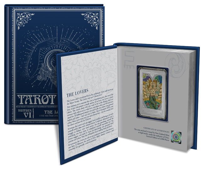 Tarotová karta - Milenci, 1 oz stříbra