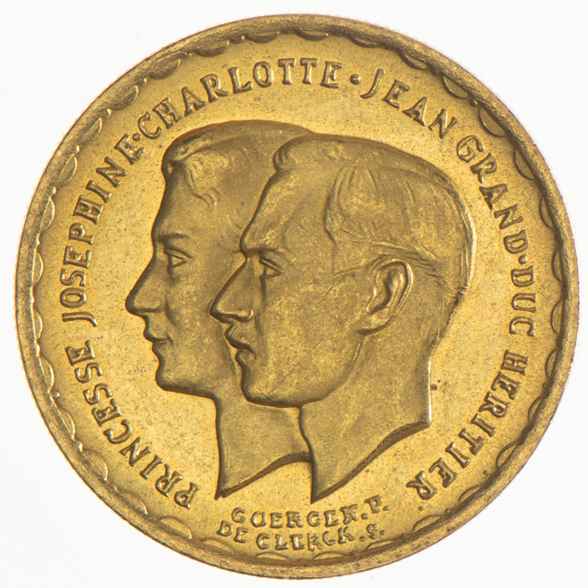 Luxemburg 20 FF Hochzeit 1953 Gold