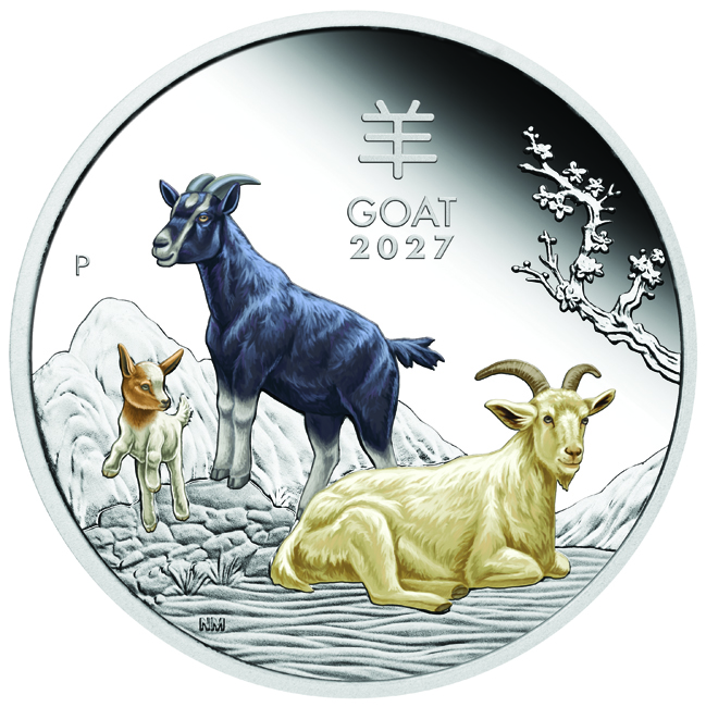 Lunární koza 2027 - Austrálie (The Perth Mint), stříbrná kolorovaná mince v etuji, 1 oz