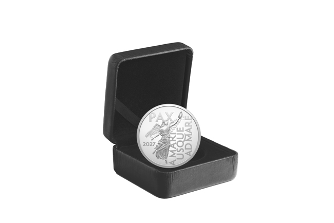 Peace Dollar (Mírový dolar): Lady Liberty 2027, Kanada, stříbrná mince v etuji, 1 oz