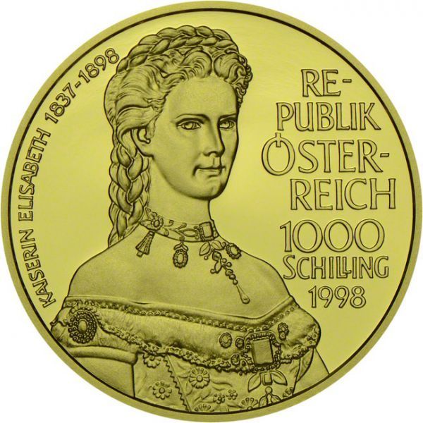 1000 šilink Zlatá mince Císařovna Alžběta