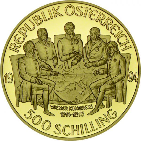 500 šilink Zlatá mince Kongres ve Vídni