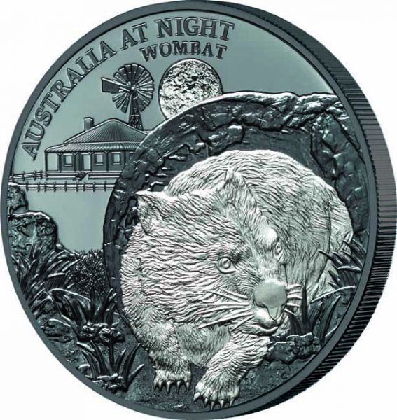 1 dolar Stříbrná mince Austrálie v noci: Wombat