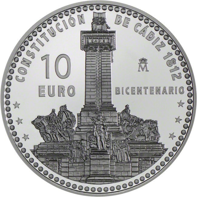 10 Euro Stříbrná mince 200 let Španělské ústavy PP